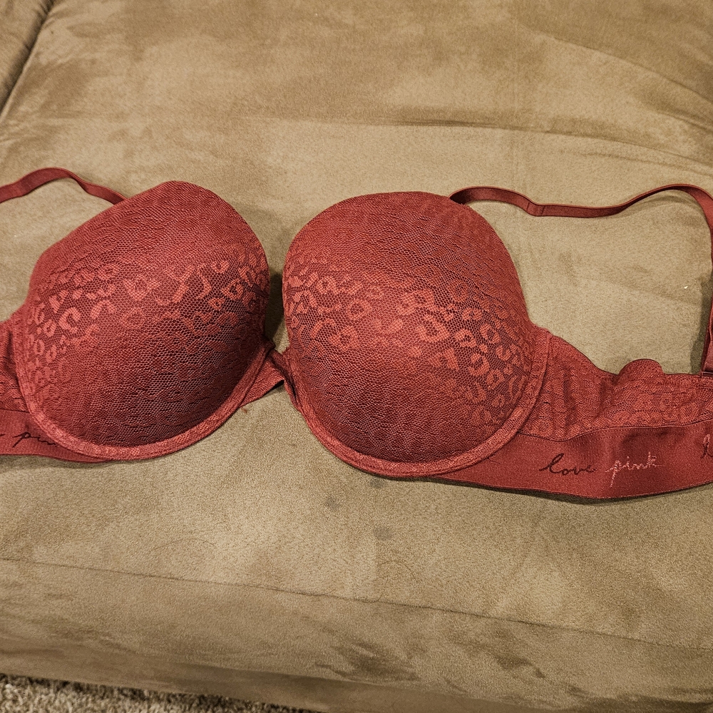 PINK Victoria's Secret Women's Red Lace Pushup Bra 36DD
